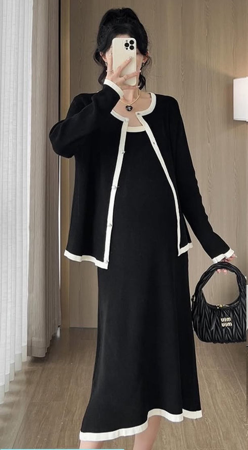 Knitted Dress With Cardigan Sets